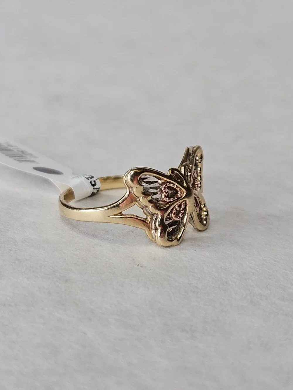 10K Tri Color 3 Tone Gold Butterfly Filigree Cocktail Ring 20x11mm Size 6.25